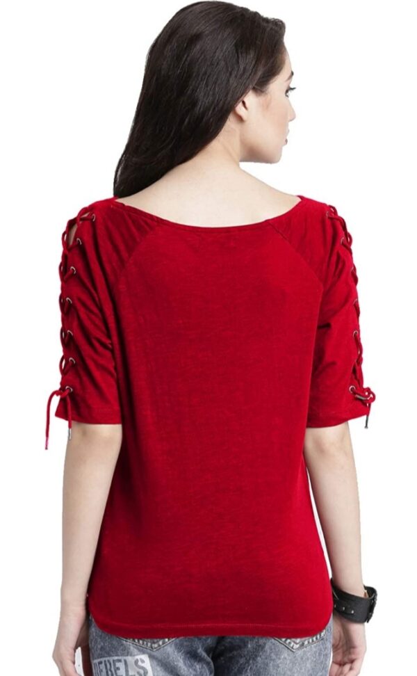 Casual Women Red Top with Half Sleeves - Image 2