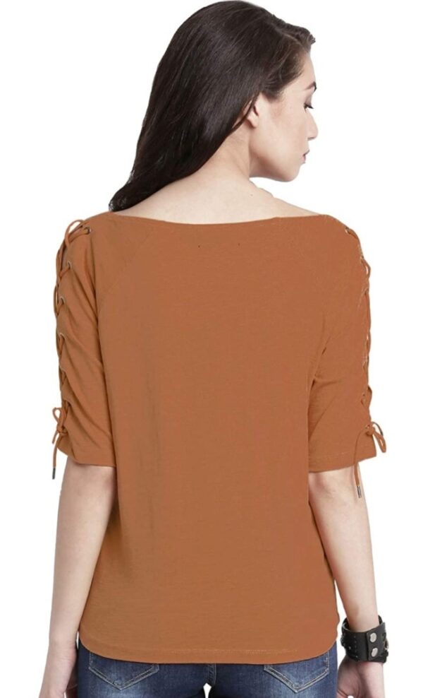 Casual Women Orange Top with Half Sleeves - Image 2