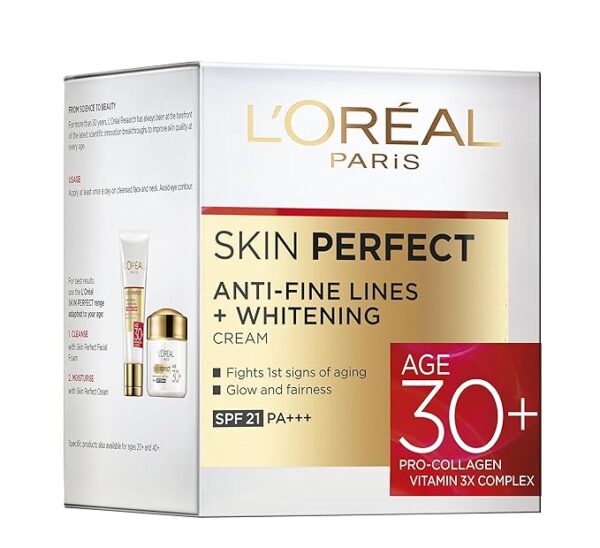 L'Oreal Paris Anti-Fine Lines Cream, With SPF21 PA+++, Fights Signs of Aging, Day Cream, For Users Over 30, Skin Perfect 30+, 50g